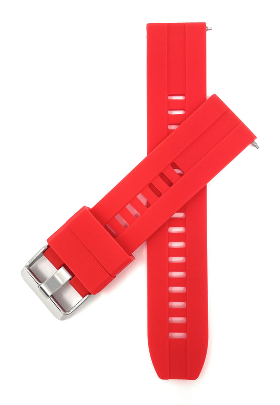 Bandini SIL.122 | Mens Quick Release Grooved Silicone Heavy Duty Sports Watch Band - 22mm / Red 22mm / Red |  Dial