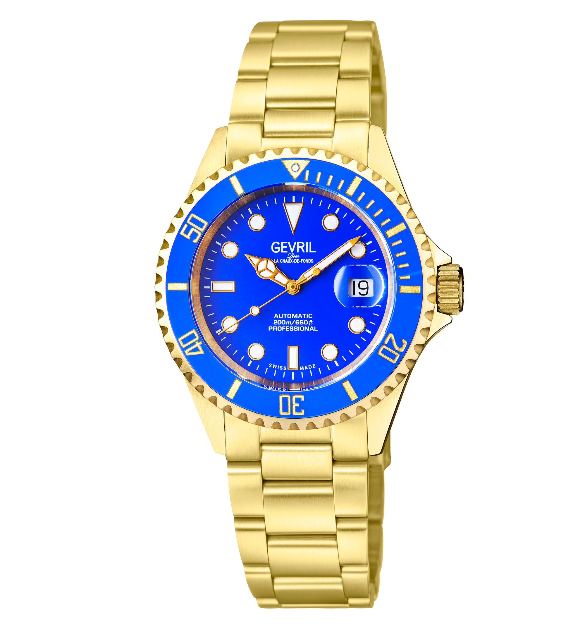 Wall Street Swiss Automatic  SW200 Blue Ceramic Bezel, IPYG Bracelet, Blue dial Blue Dial
