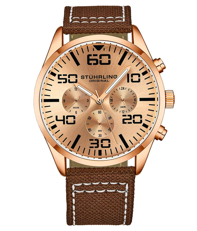 Aviator Rose Dial/ Brown Nylon | Rose Gold Dial