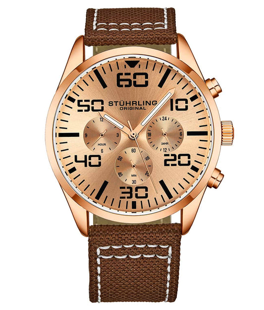 Aviator Rose Dial/ Brown Nylon | Rose Gold Dial