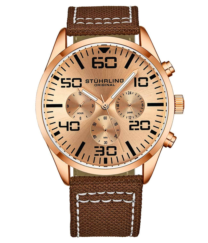 Aviator Rose Dial/ Brown Nylon | Rose Gold Dial