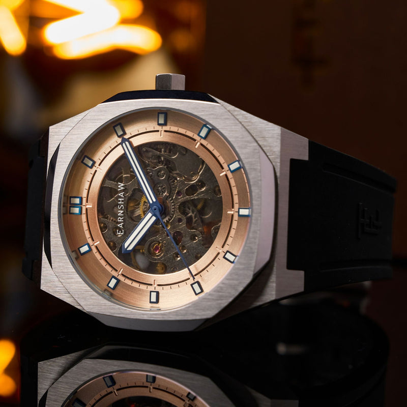 Discovery Drake Skeleton Automatic Rose Gold / Black Silicone | Rose Gold Dial