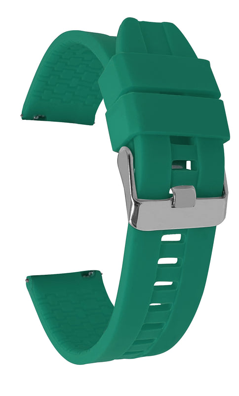Bandini SIL.122 | Mens Quick Release Grooved Silicone Heavy Duty Sports Watch Band - 22mm / Green 22mm / Green |  Dial