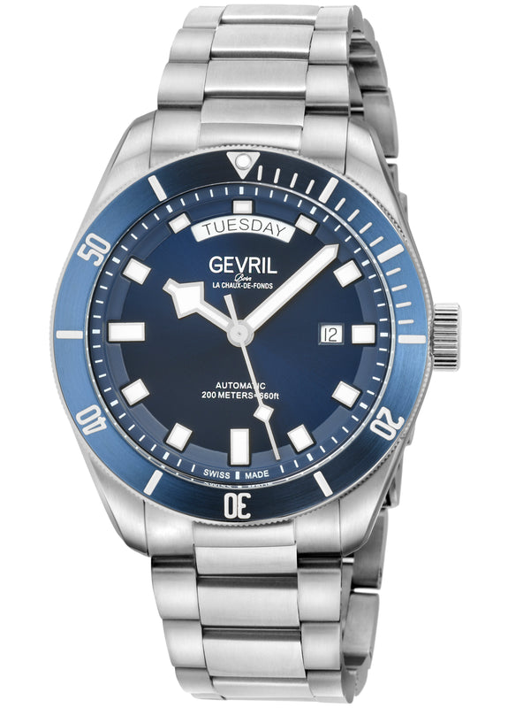 Yorkville-Diver Gevril Yorkville Sellita SW240 Swiss Automatic Diver Watch, SS Case, Blue bezel, Blue Dial | Blue Dial