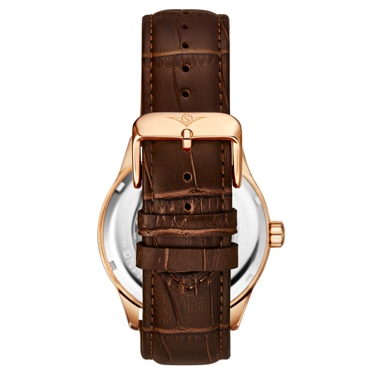 Denmark Automatic Skeleton Watch Brown/Leather | White Dial