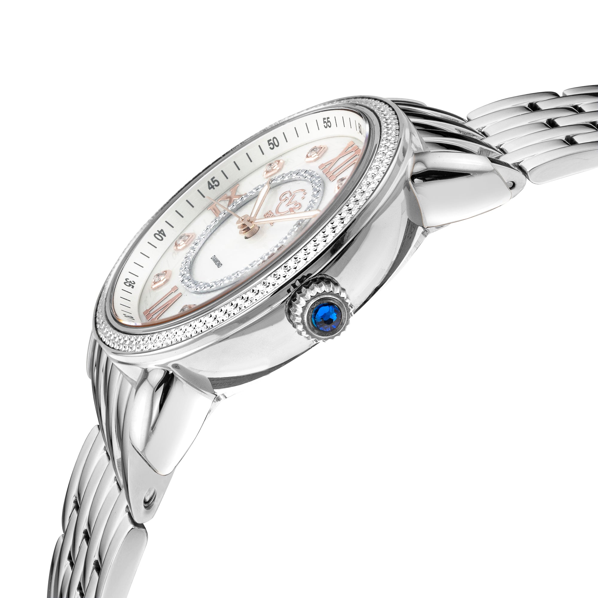 Marsala GV2 Women's Diamond Swiss Quartz Watch, White MOP dial, 8 Diamonds, SS Bracelet | White Dial