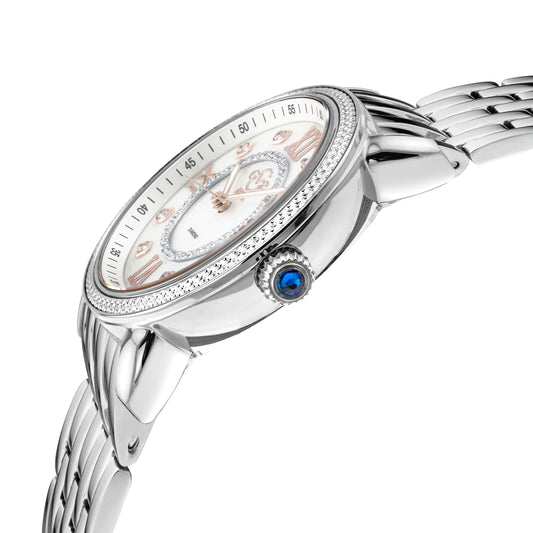 Marsala GV2 Women's Diamond Swiss Quartz Watch, White MOP dial, 8 Diamonds, SS Bracelet | White Dial