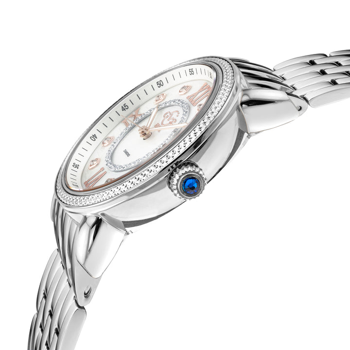 Marsala GV2 Women's Diamond Swiss Quartz Watch, White MOP dial, 8 Diamonds, SS Bracelet | White Dial