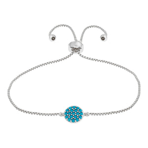 Elegant Confetti Women's 18K White Gold Plated Simulated Turquoise Circle Adjustable Bolo Bracelet 18k White Gold