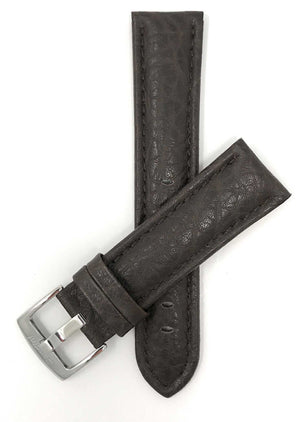 501 | 28mm Brown Leather Watch Band - Buffalo Pattern - Padded 28mm / Brown / Silver Buckle |  Dial