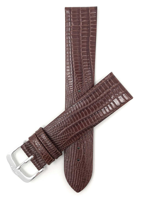 429 | 20mm Brown Italian Leather Watch Band - Texas Teju Pattern - Padded 20mm / Brown / Silver Buckle |  Dial