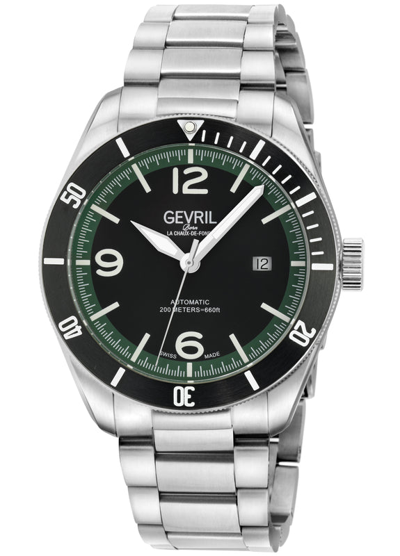 Yorkville Gevril Men's Yorkville Black Dial Sellita SW200 Swiss Automatic Unidirectional Rotating Bezel Bracelet Date Luminous Watch | Black Dial