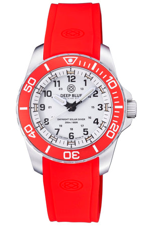 DAYNIGHT 43MM DIVER SOLAR  STAINLESS STEEL TRITIUM DAYNIGHT  RED/WHITE BEZEL –WHITE DIAL CUSTOM FIT RED STRAP White Dial