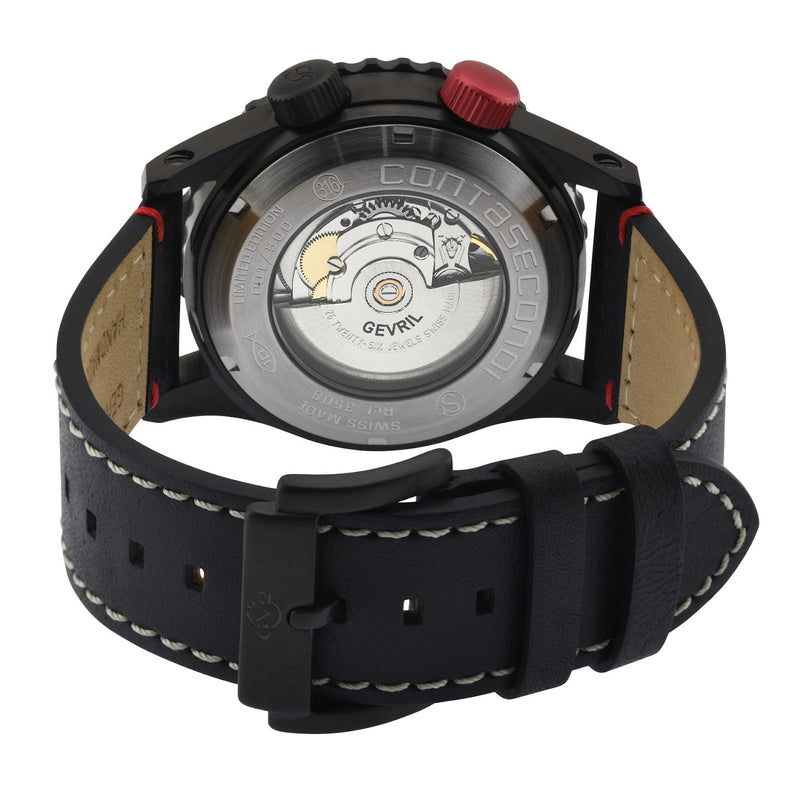 Contasecondi GV2 Contasecondi Men's Silver/Red Dial Black Calfskin Leather Watch | Silver Dial