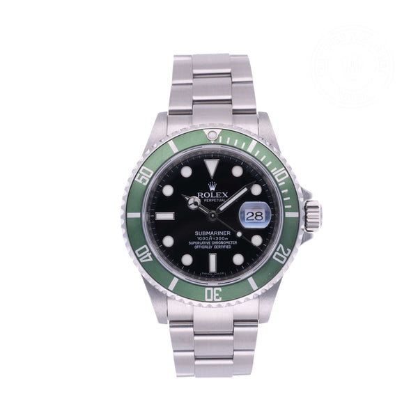 Pre-Owned Green Rolex Submariner Date Black Dial 40mm-(Ref. 16610)