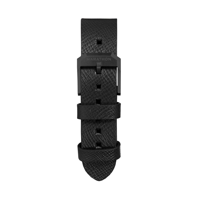 STRAP, 20mm, ITALIAN LEATHER, CROSS HATCH, IP BLACK BUCKLE, BLACK, XL ITALIAN LEATHER, CROSS HATCH