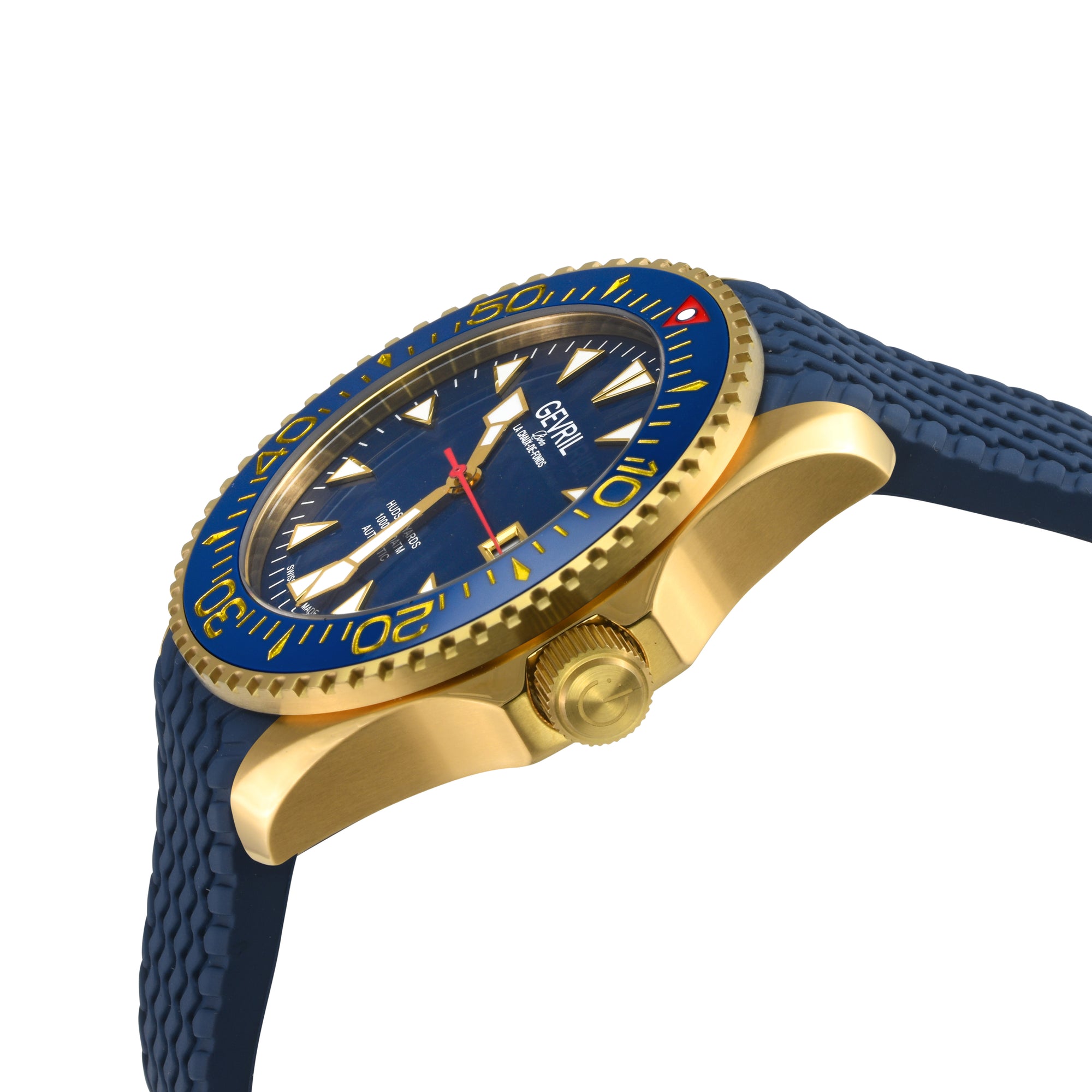 Hudson Yards -  Rubber Swiss Made SW200 ceramic rotating bezel helium valve, Blue Rubber Blue Dial