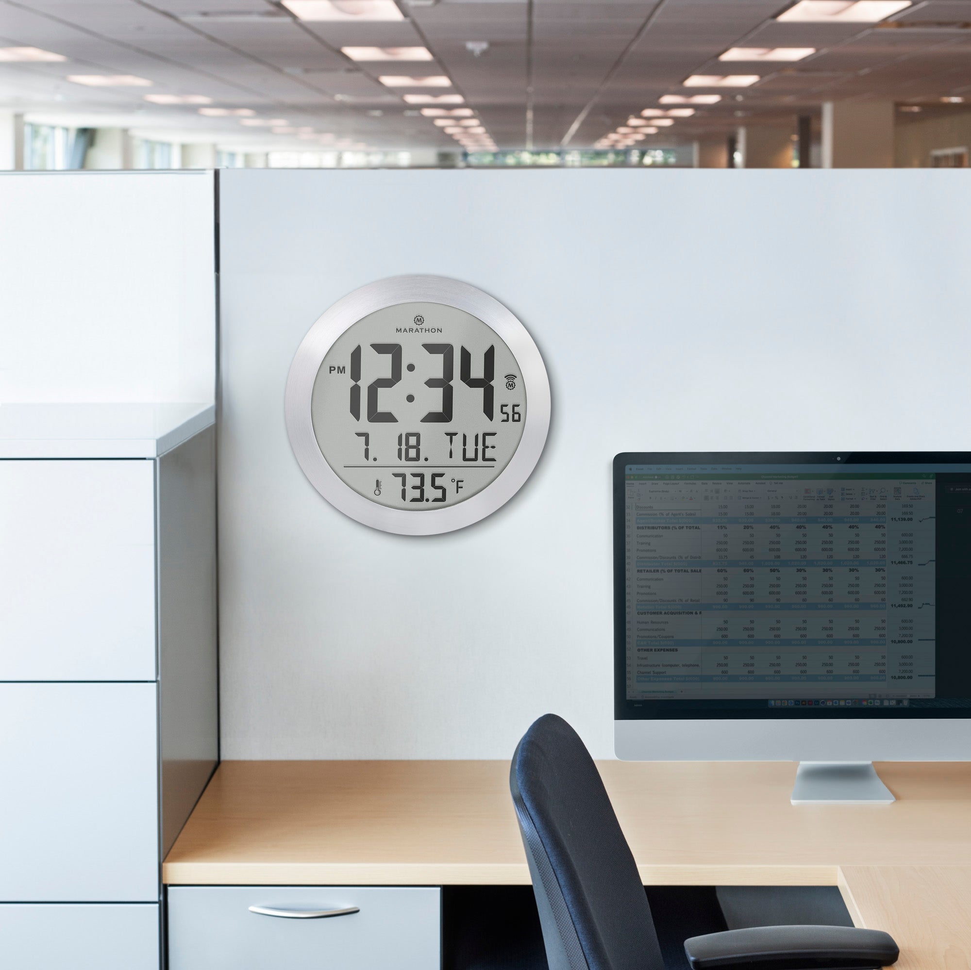 8 Inch Round Digital Wall Clock with Date & Indoor Temperature round-non-atomic-lcd-clock