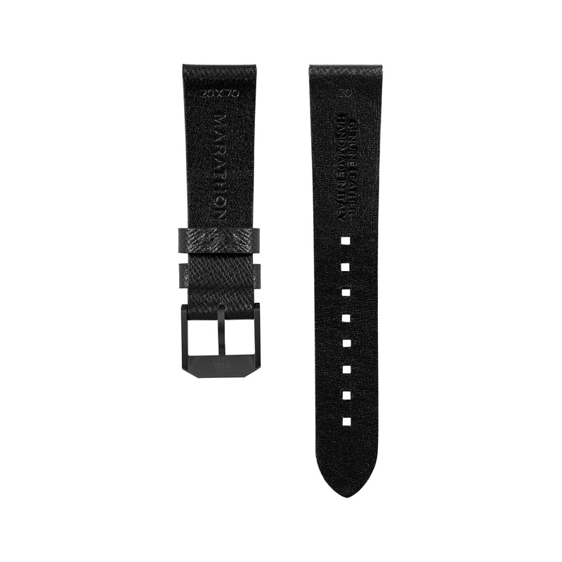 STRAP, 20mm, ITALIAN LEATHER, CROSS HATCH, IP BLACK BUCKLE, BLACK, STANDARD ITALIAN LEATHER, CROSS HATCH