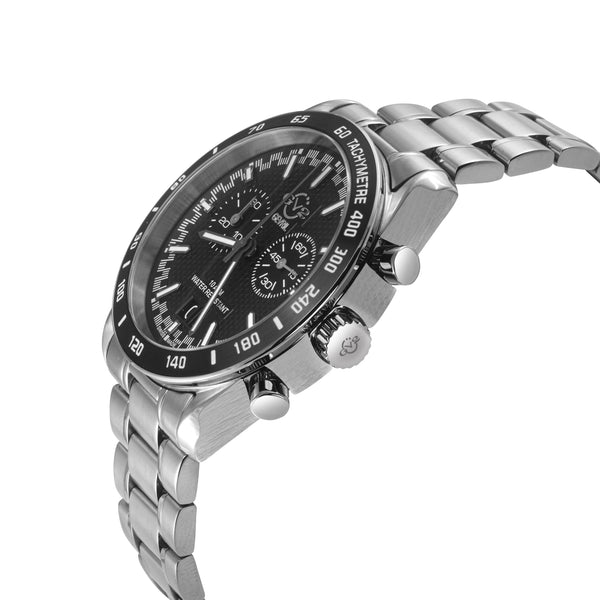 Freccia-Chronograph GV2 Swiss Quartz, 316L Case, Black Bezel, Black Dial, 316L Stainless Steel Bracelet | Black Dial
