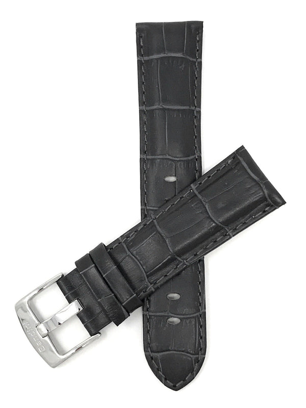 Bandini 26mm Grey Italian Leather Watch Band - Alligator Pattern - Semi-Padded 26mm / Grey / Silver Buckle |  Dial