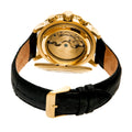 Aura Semi-Skeleton Genuine Leather-Band Watch Gold/Black | Multi-colored Dial