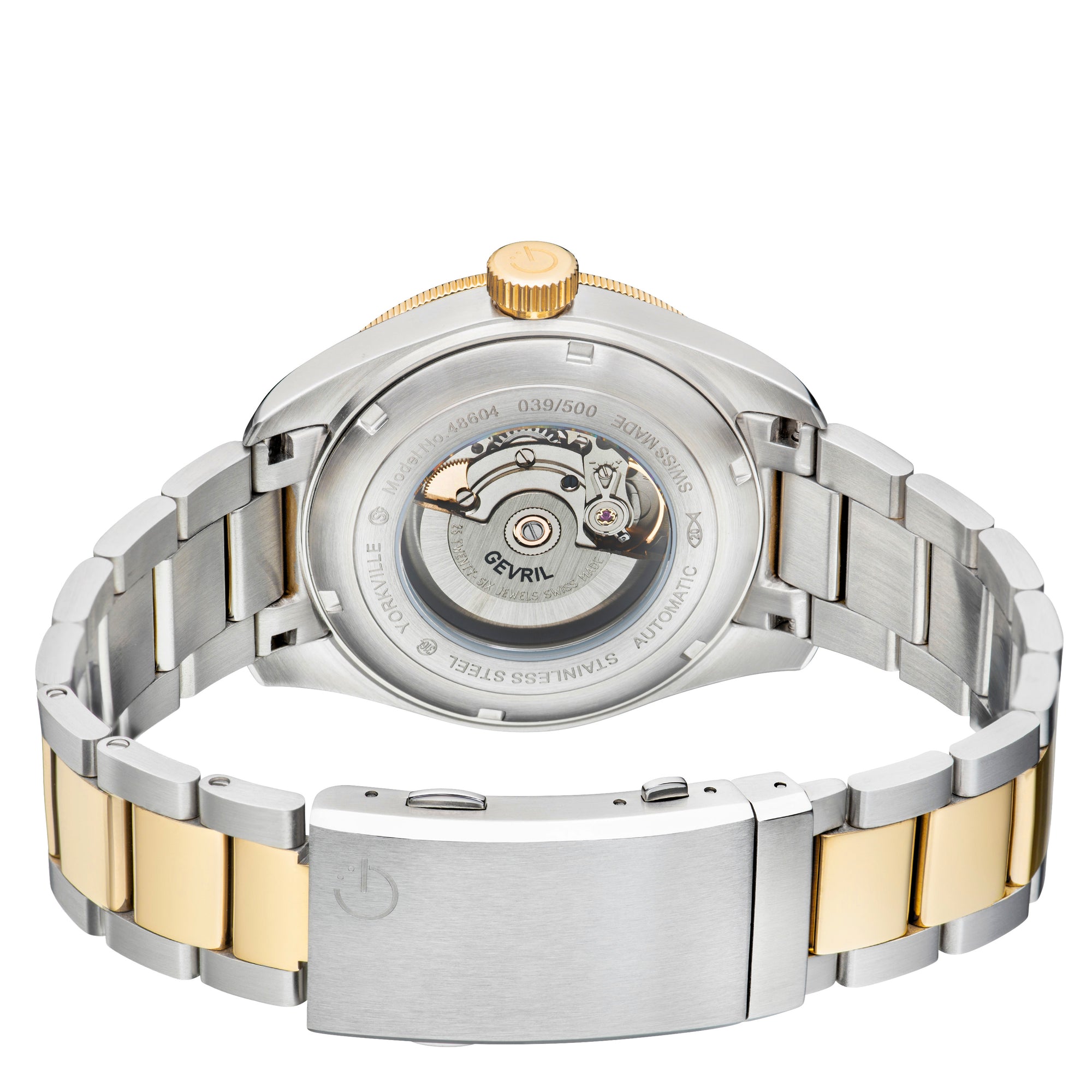 Yorkville Gevril Yorkville Blue Dial Sellita SW200 Swiss Automatic Unidirectional Rotating Bezel Two Tone Bracelet Luminous Watch | Brown Dial