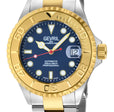 Wall Street Gevril Swiss Made SW200 Steel Rotating Bezel Diver's watch, Two toned Gold bezel, Blue dial | Blue Dial