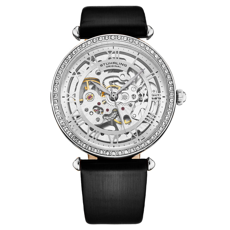 Luxe Automatic Skeleton Black/Leather | Silver Dial